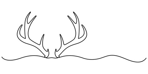 deer horn continuous one line drawing, Continuous one single minimal line drawing deer, Deer head single line art illustration. Editable stroke. World wild life concept. Christmas or New Year isolate.
