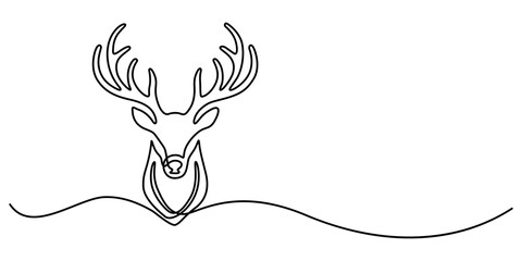 deer horn continuous one line drawing, Continuous one single minimal line drawing deer, Deer head single line art illustration. Editable stroke. World wild life concept. Christmas or New Year isolate.