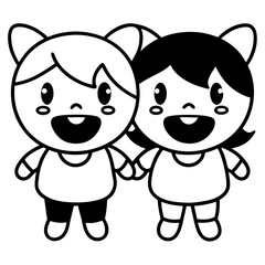 Obraz premium Minimal Kawaii Friends Vector Illustration on White Background