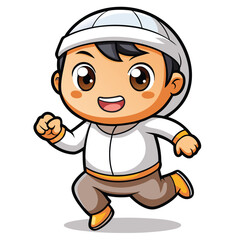 Obraz premium Cute cartoon boy running in traditional clothing