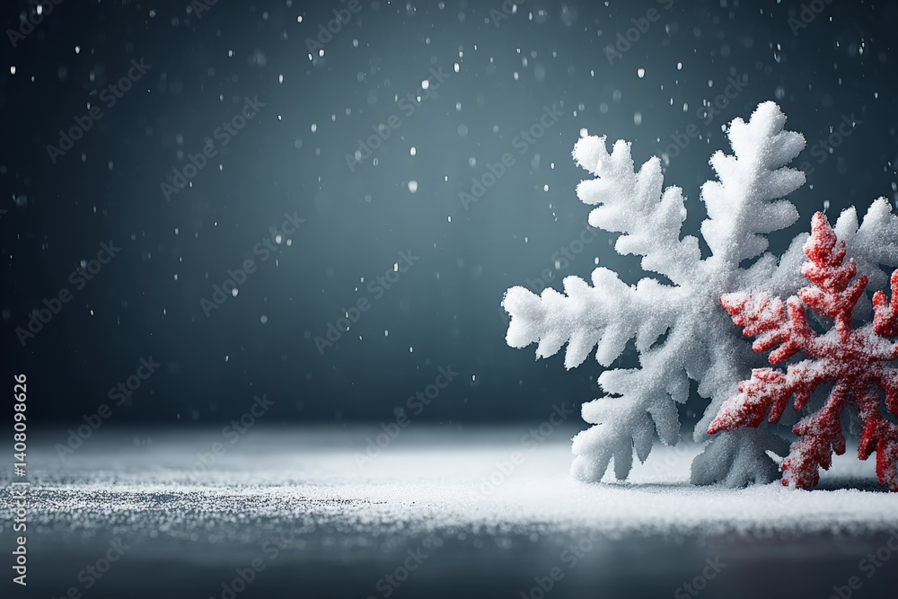 Poster snowflakes and soft snow create a tranquil winter atmosphere in a peaceful setting during a snowy da
