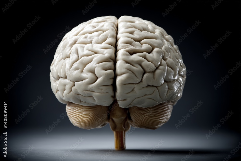 Poster detailed view of a human brain highlighting the intricate structures and features in a dark setting