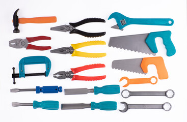 set of toys plastic working tool isolated on white background