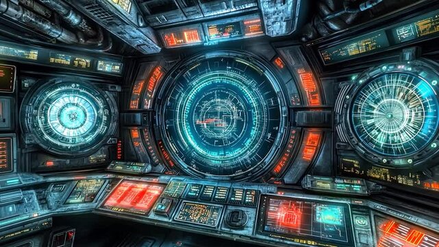 Futuristic spaceship cockpit controls