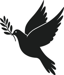 Peace Dove Silhouette Vector Illustration with Olive Branch – Symbol of Harmony and Freedom