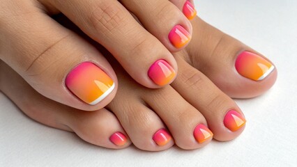 Summer-ready pedicure with vibrant orange lemon and pink nail art featuring fruit slice design.