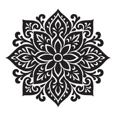 Vintage vector floral ornament design with ornate swirls forms a seamless black lace pattern mandala design
