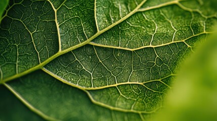 Obraz premium Close-up view of a vibrant green leaf's intricate vein structure.