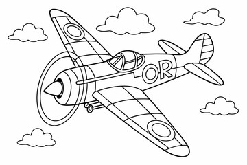 Coloring Pages, Fighter Plane in flight, uncolored, black and white