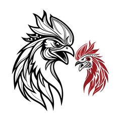 Rooster head illustration, two roosters facing each other