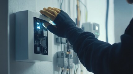 Electrician installing a smart home system. Featuring electrical expertise and modern tech