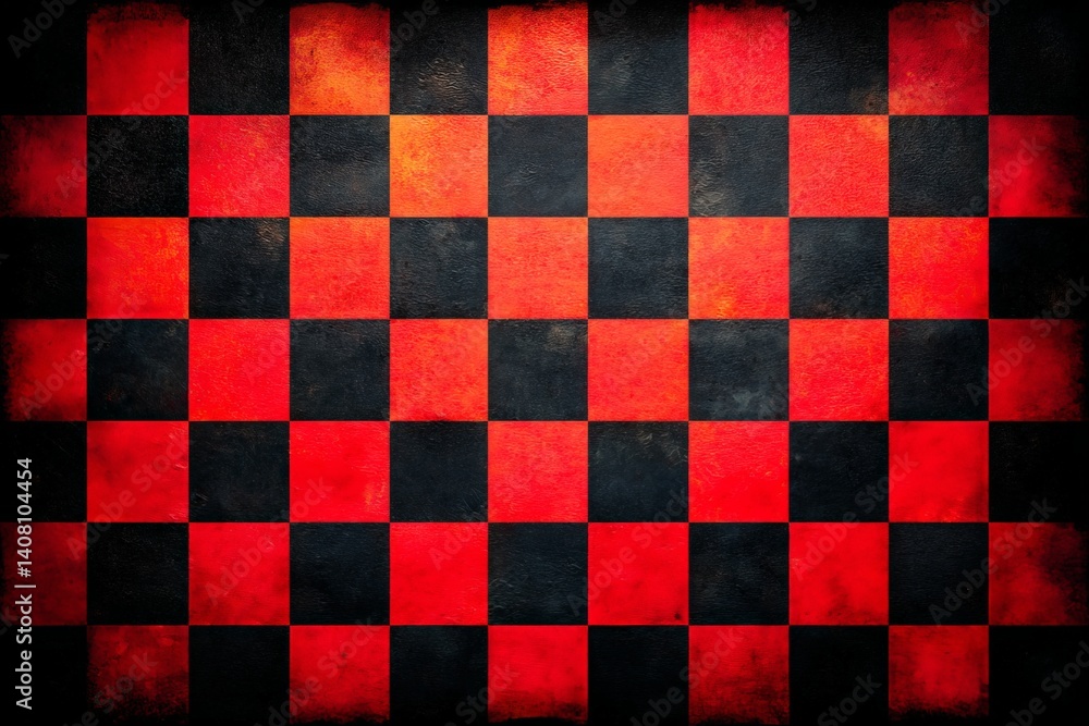 Poster vibrant checkerboard pattern with red and black squares showcasing classic design elements