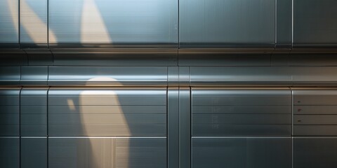 Modern Brushed Steel Wall with Architectural Detailing and Subtle Lighting Effects