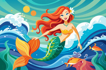 vector of Mermaid on the sea waves