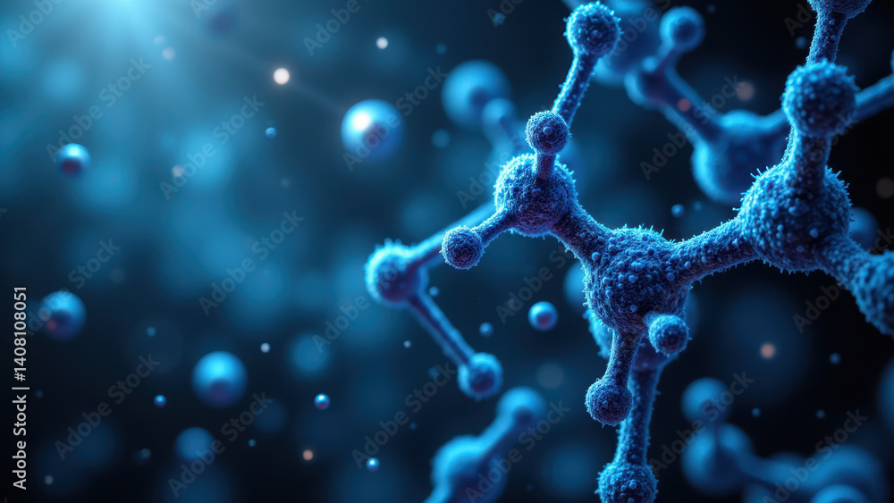 Poster high-resolution microscopic view of glucagon-like peptide-1 (glp-1) molecules with a starry backgrou