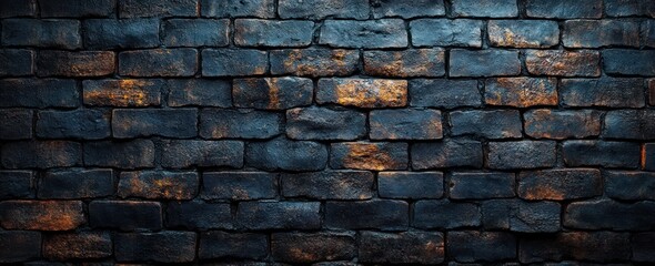Obraz premium Black Brick Wall Background with Realistic Texture and Chiaroscuro Lighting
