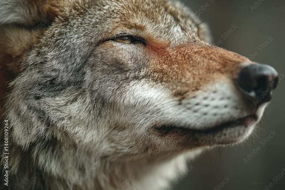 Poster close-up view of a coyote in natural habitat showcasing its features and expression during golden ho