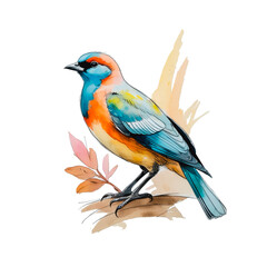 Obraz premium A vibrant watercolor bird stands out against a clean white background, showcasing its bright and lively colors.