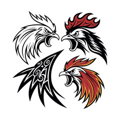 Obraz premium Set of 3 rooster head illustrations vector
