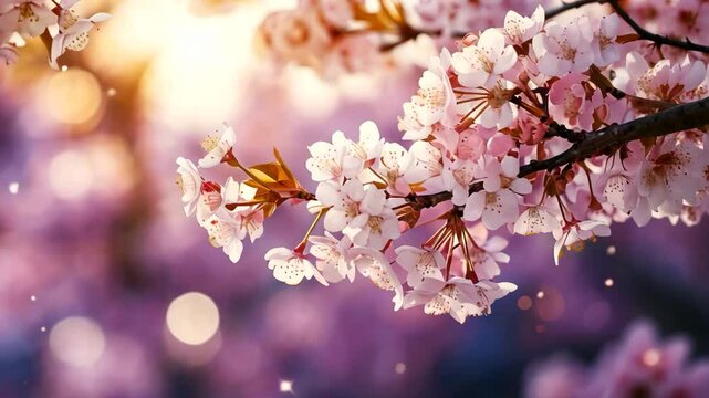 Cherry Blossom Tree Branches in Bloom with Warm Light and Bokeh &ndash; Elegant Spring Vibes
