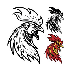 Fototapeta premium Set of 3 rooster head illustrations vector