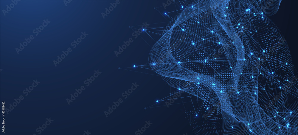Poster Global network connection concept. Big data visualization. Social network communication in the global computer networks. Internet technology. Business. Science. Vector illustration