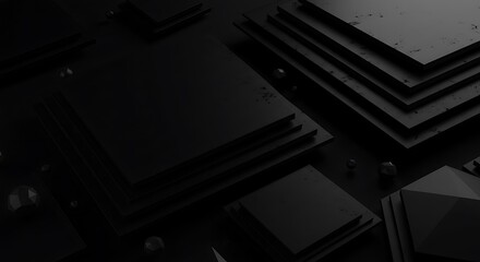 Monochromatic Depth: Dark Geometric 3D Render AI Generated