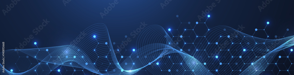 Aufkleber molecular abstract structure and genetic engineering dna. healthcare and medicine background concept