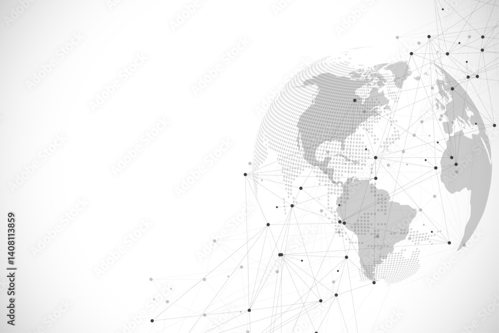 Poster Global network connection concept. Big data visualization. Social network communication in the global computer networks. Internet technology. Business. Science. Vector illustration