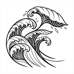 Obraz premium Abstract Waves Line Art Set Black & White Decorative Elements.
