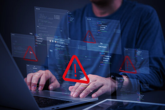 programmer fixing bugs in code while dealing with error alerts, showing the process of debugging and troubleshooting in software development. - Powered by Adobe