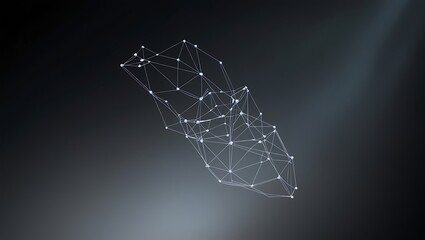 Elegant isometric wireframe shapes with delicate nodes float above a deep indigo-to-charcoal gradient, glowing subtly like constellations in a starless night sky.