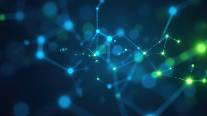 Obraz premium A dynamic digital graphic with blue and green lights representing a network or cellular structure related to GLP-1.