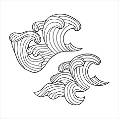 Abstract Waves Line Art Set Black & White Decorative Elements.