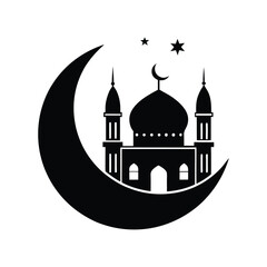 taj mahal vector.Mosque Silhouette With Crescent Moon And Stars For Islamic Celebration