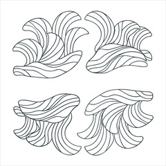 Abstract Waves Line Art Set Black & White Decorative Elements.