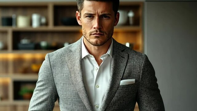 Portrait of a Confident Man in a Grey Suit