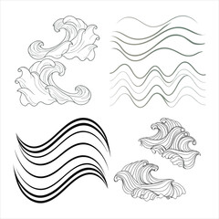 Obraz premium Abstract Waves Line Art Set Black & White Decorative Elements.