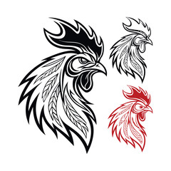 Two stylized rooster illustrations side by side, contrasting in color and detail.