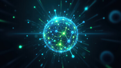 Obraz premium Scientific illustration of a molecule of GLP-1 with glowing blue energy particles.