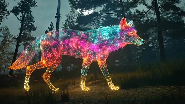 Spectral Wolf in Moonlight Forest