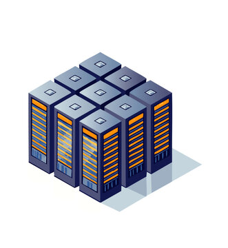 Isometric data center server racks for cloud computing infrastructure

