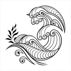 Abstract Waves Line Art Set Black & White Decorative Elements.