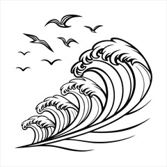 Abstract Waves Line Art Set Black & White Decorative Elements.
