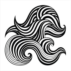 Abstract Waves Line Art Set Black & White Decorative Elements.