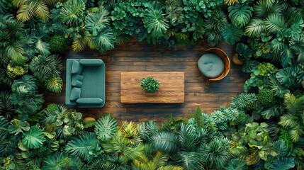 Lush indoor garden lounge area