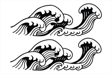Obraz premium Abstract Waves Line Art Set Black & White Decorative Elements.