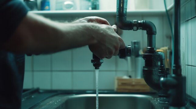 Plumber connecting PVC pipes under a sink. Featuring technique and plumbing expertise