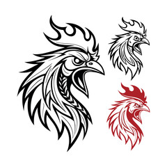 Set of 3 rooster head logos vector