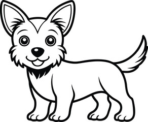 vector illustration of a dog, black and white dog, cute baby dog silhouette icon on white background.